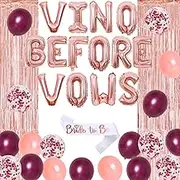 Wine Theme Bachelorette Party Decorations with Vino Before Vows Balloon Banner, Bride to Be Sash, Champagne Bottle Glass Diamond Ring Foil Balloon, Tinsel Foil Fringe Curtain for Bridal Shower Party