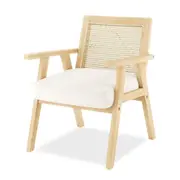Debby Rattan Accent Armchair with Bouclé Cushion Cream White