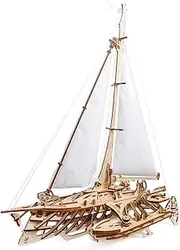 UGEARS 70059 3D Trimaran Merihobus Schiff Segelboot Holzpuzzle Modellbau Set Denkspiel-DIY Puzzle Lernspielzeug Wooden Model kit,