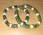 African Tribal Bracelet Set, Size 8.25, Krob & Bone Beads, Double Stretch Cord