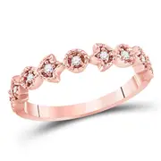 14k Rose Gold Round Diamond Floral Stackable Band Ring 1/10 Cttw