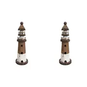 2PK LVD Wooden Rustic Lighthouse Sculpture Small 9x28cm White