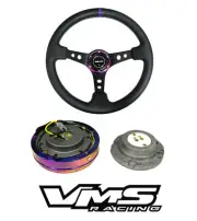 VMS RACING UNIVERSAL PURPLE STEERING WHEEL & NEO CHROME QUICK RELEASE KIT (for: Honda Civic)
