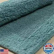 Savi Home Bath Mat Rug 17x24 Honey Aqua Blue, 100% Pure Cotton, Super Soft Wh