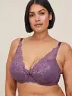 Torrid XO Plunge Push-Up Floral Lace Straight Back Bra Purple Size 38 DD