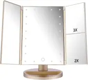 Tri-Fold Lighted Vanity Makeup Mirror with 21 LED Lights, Touch Screen and 3X/2X