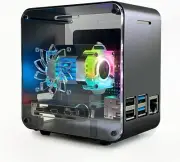 Compact Aluminum Raspberry Pi 4 Mini Tower Case - Low Noise Cooling & RGB Light