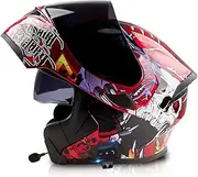 Motorcycle Helmet Flip-Up Modular Helmets with Bluetooth Helmet, DOT ECE Certified Full Face Helmet Scooter Helmet Crash Helmet Double Anti-Fog Visors Ideal for Men Women 57~64cm