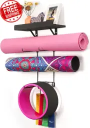 Yoga Mat Holder Wall Mount Yoga Mat Storage Home Gym Accessories with Wood Float