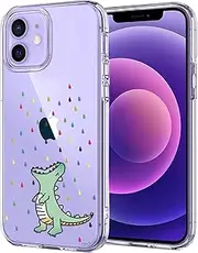 Unov Case Compatible with iPhone 12 Mini Case Clear with Design Embossed Pattern Soft TPU Bumper Slim Protective 5.4 Inch (Rainbow Dinosaur)