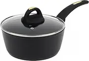 Russell Hobbs Noir Gold 20cm Saucepan, RHCW20SNG, Induction Compatible, Soft Touch Bakelite Handle, Tempered Glass Lid, Easy Clean Non-Stick Surface, Stylish Gold Accents