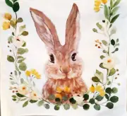 NIP Easter Table Runner -Brown Bunny & Watercolor Flowers on White - 72"L x 13"W
