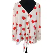 Roshop heart blouse Women Romance Love shirt diva socialite top Sz XL tie front