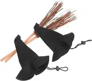 Gatuida 4pcs Miniature Halloween Witch Hat and Broomstick for Dollhouse Party Favors DIY Craft Soft Nonwoven Unique Natural Broom Halloween Decorations