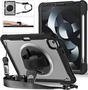 AVAKOT iPad Air 5th 4th Generation 10.9 inch Case with Screen Protector，iPad Pro 11 Case 4th 3rd 2nd 1st Gen (2022 2021 2020 2018) for Kids W/ 360 Stand Hand/Shoulder Strap (Black)