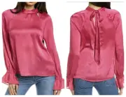 Ted Baker Women Joanha Pink CutOut Flounce Long Sleeves Blouse UK2 US4 NWT $195