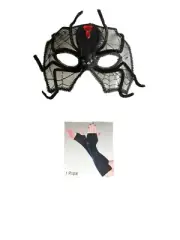 Halloween Spider Mask with Spider Sheer Web Gloves for Women One Size