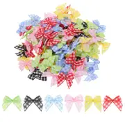 120Pcs Mini Gingham Ribbon Bow 1" Checkered Fabric Satin Ribbon Bows 6 Colors