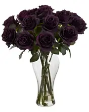 Nearly Natural Blooming Roses with Vase