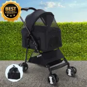 Pet Stroller, Double Cat Dog Carrier, Folding with 4 Wheels, Water-Resistant