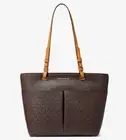 NWT MICHAEL KORS Bedford Medium Top Zip Logo Pocket Tote Bag in Brown/Acorn $298