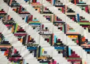 Vintage handmade contemporary Retro Log Cabin variation Quilt TOP 74" x 58"