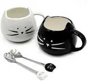 Koolkatkoo Cute Cat Mug Ceramic Coffee Mugs Set Gifts for Women Girls Cat Lovers Cup with Spoon 12 oz Black and White