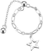 [Dtja] Cute Star Chain 925 Sterling Silver Adjustable Ring for Women Girls with Ball Charm Link Chains Dangling Statement Expandable Finger Rings Fashion Holiday Birthday Homecoming Jewelry Gift,