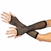 Black Fingerless Fishnet Gloves Long - One Size