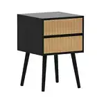 Oslo Bedside Table with 2 Drawer in Black & Natural