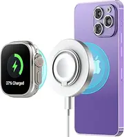 Magnetic Wireless Charger, Fast Mag-Safe Charger 3 in 1 Charging Station Compatible with iPhone 14/13/12 Series, iWatch 8/7/6/5/4/3/2/SE AirPods, Travel Phone Ring Stand Charger Pad with 3.3ft Cable
