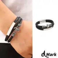 在飛比找momo購物網優惠-【A MARK】復古纜繩船錨飾件百搭皮革白鋼手環(白鋼手環 