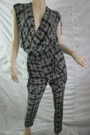 SEED HERITAGE black beige boho print front wrap maxi pant jumpsuit size 6 BNWT
