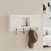 Key Cabinet White 40x8.5x20 cm - Engineered Wood & Steel Wall-Mounted Storage Organizer with 3 Hooks and 2 Doors, Compact Home & Office Key Holder for Entryway, Closet, and Hallway