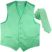 New Men's Formal Tuxedo Vest Waistcoat_1.5" skinny Necktie aqua green wedding
