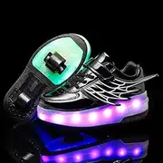 [Jiangym] Skating Shoes CD03 LED Rechargeable Double Wheel Wing Roller Skating Shoes, Size : 29 (Black) Skating Shoes (Color : Black)