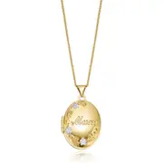 9ct Two Tone Gold Mum & Flower Engraved Oval Locket