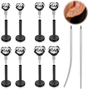 [BodyAce] 16G 18G Tragus Piercing Labret Medusa Jewelry, Long Internally Threaded Nose Stud Flat Back Earrings, Surgical Steel CZ Monroe Lip Rings Cartilage Helix Studs