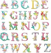 MISDONR Iron On Letter Patches, 2 Sets (52 Pieces) A-Z Flower Embroidery Alphabet Patches for Clothing Backpacks Hats Shirts