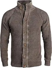 [Qolkmuiy-GJ] Men's Open Front Stand Collar Cardigan Retro Lapel Cable Knited Sweater Button Up Shawl Collar Cardigans