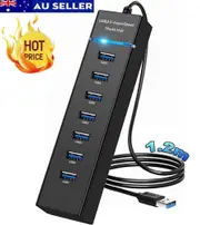 USB Hub 3.0 7-Ports USB Hub Splitter Extender 5Gbps Data with 4ft Cable for Laptop, PC, MacBook, Surface Pro, Windows, Flash Drive, Mobile HDD