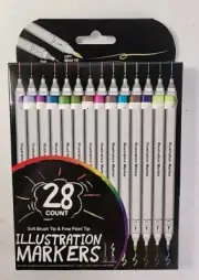 Illustration Makers 28 Ct Soft Brush & Fine Point Tips Double Dual End New