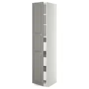 METOD / MAXIMERA high cabinet with drawers, white/Bodbyn grey, 40x60x200 cm