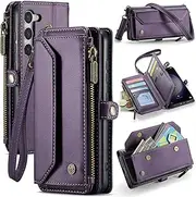 [ELEPIK] for Galaxy S23 Case, Adjustable Crossbody Wallet Case with Card Holder, Kickstand, [RFID Blocking] [Crossbody & Wrist Strap] Leather Magnetic Phone Case for Samsung Galaxy S23, Purple