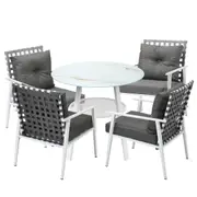 Livsip Outdoor Dining Set 4 Seater Patio Furniture Rattan Armchair Glass Table