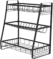 Spice Storage Shelf,13.8x7.5x14.8 3 Layer Black Metal Adjustable Detachable Spice Storage Jar Stand Holder Seasoning Rack for Home Bathroom