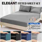 ForZzz 2200TC Soft Fitted Sheet Set Super King Single Double Queen Bed (No Flat)