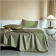 Flat Sheet Hotel Luxury 500 TC Bedding Top Sheet Ultra Soft 100% Long Staple Cotton Satin 1 Flat Sheet Only for Single/Twin Queen/Double King Bed(Green D,245x270cm-96x106)