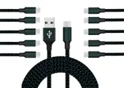 Catzon 1M 2M 3M 10Packs USB Type C Cable Nylon Braided W Phone Cable Fast Charger Cable USB Cord -Black Blue