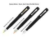 Osprey Milano -Solid Black Ebonite Fountain Pen with ULTRA-FLEX nib EEF/EF/F/M/B